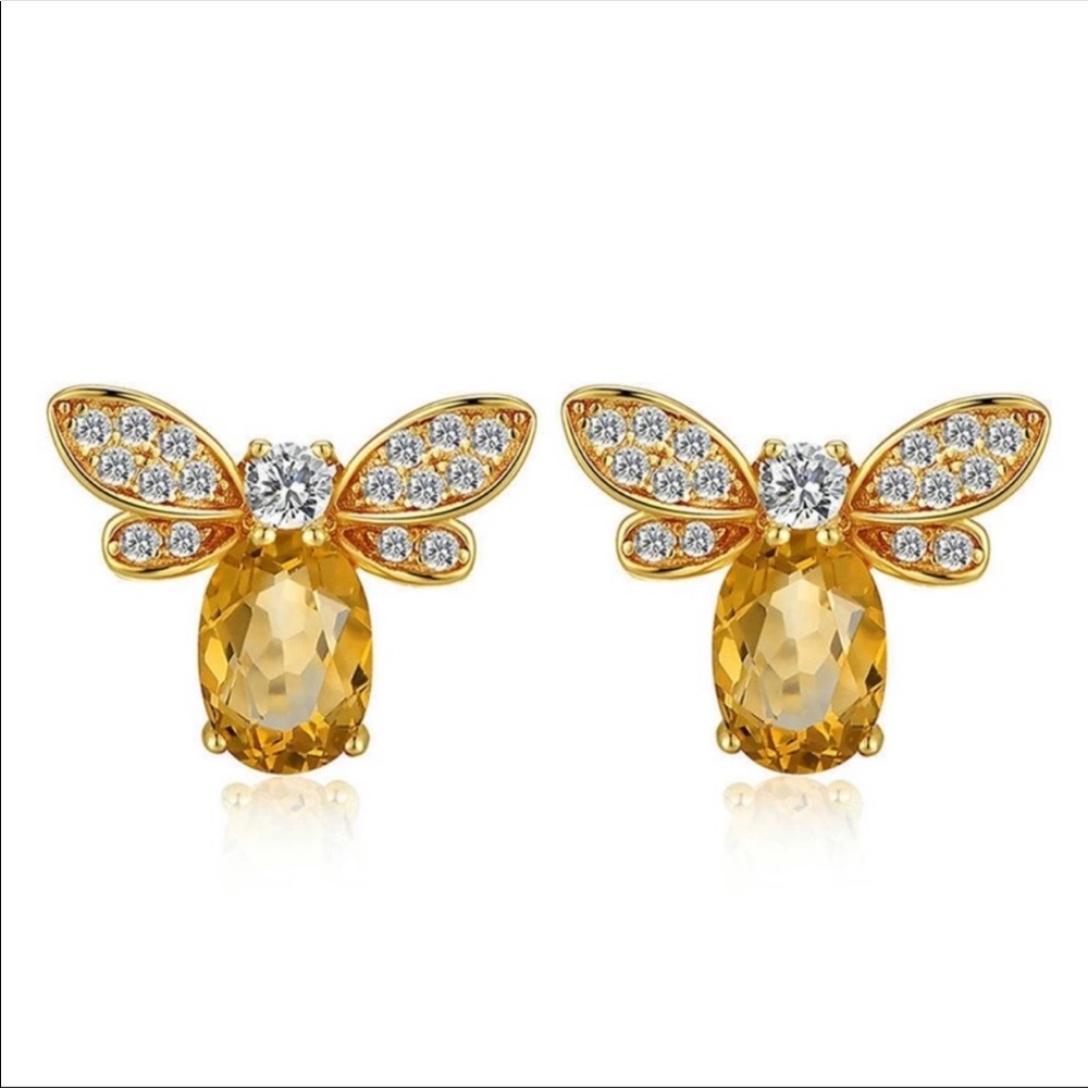 Bee Gold Citrine Stone Earrings 🐝 - Picture 2 of 7
